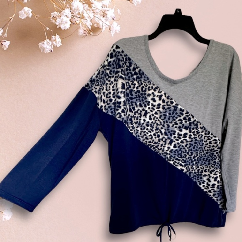 Absolutely Famous Blue &‎ Gray with Leopard Print Pullover Top Size XL - Picture 4 of 6
